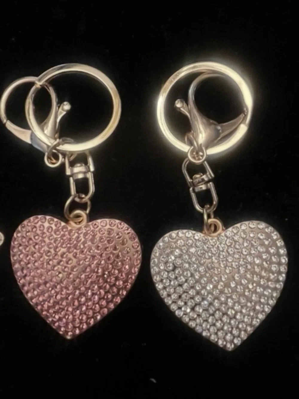 Sparkling Heart Crystal Keychain Set - Pink & Rhinestone